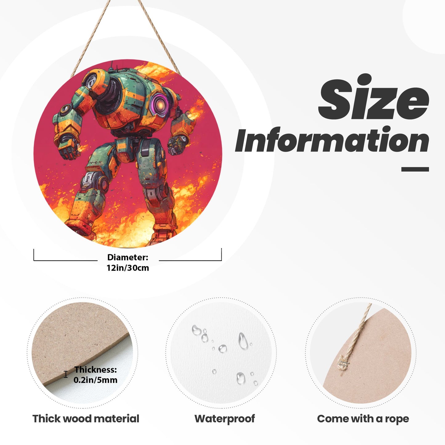 Futuristic Mecha Round Wooden Wall Art · A Unique Blend of Strength, Style, and Modern Home Aesthetics