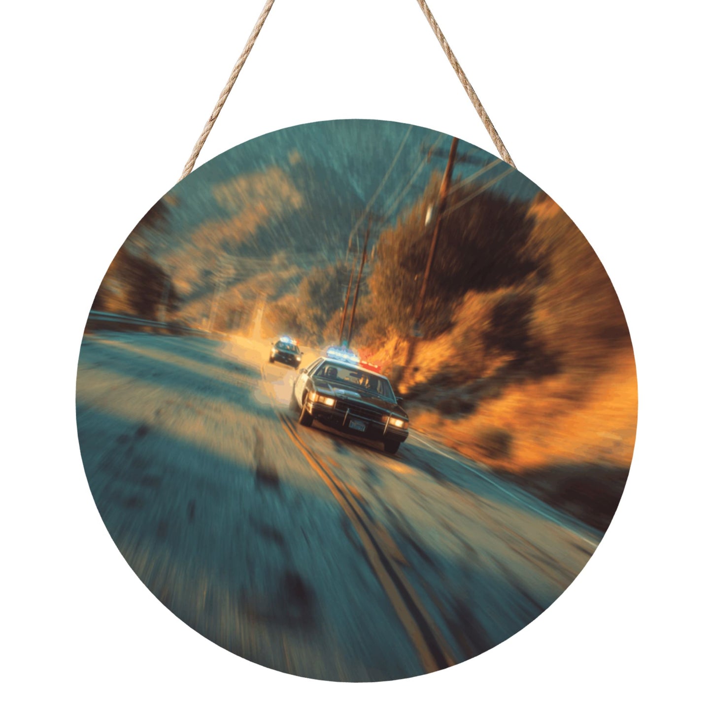 Round Wooden Wall Art · Highway Chase Scene to Ignite Passion and Speed