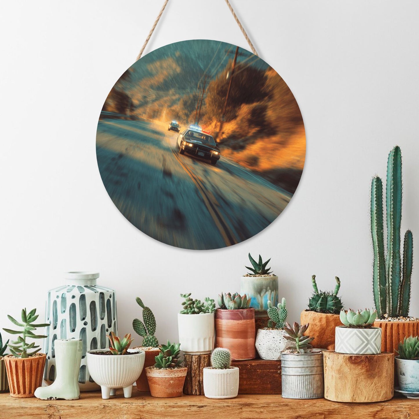 Round Wooden Wall Art · Highway Chase Scene to Ignite Passion and Speed