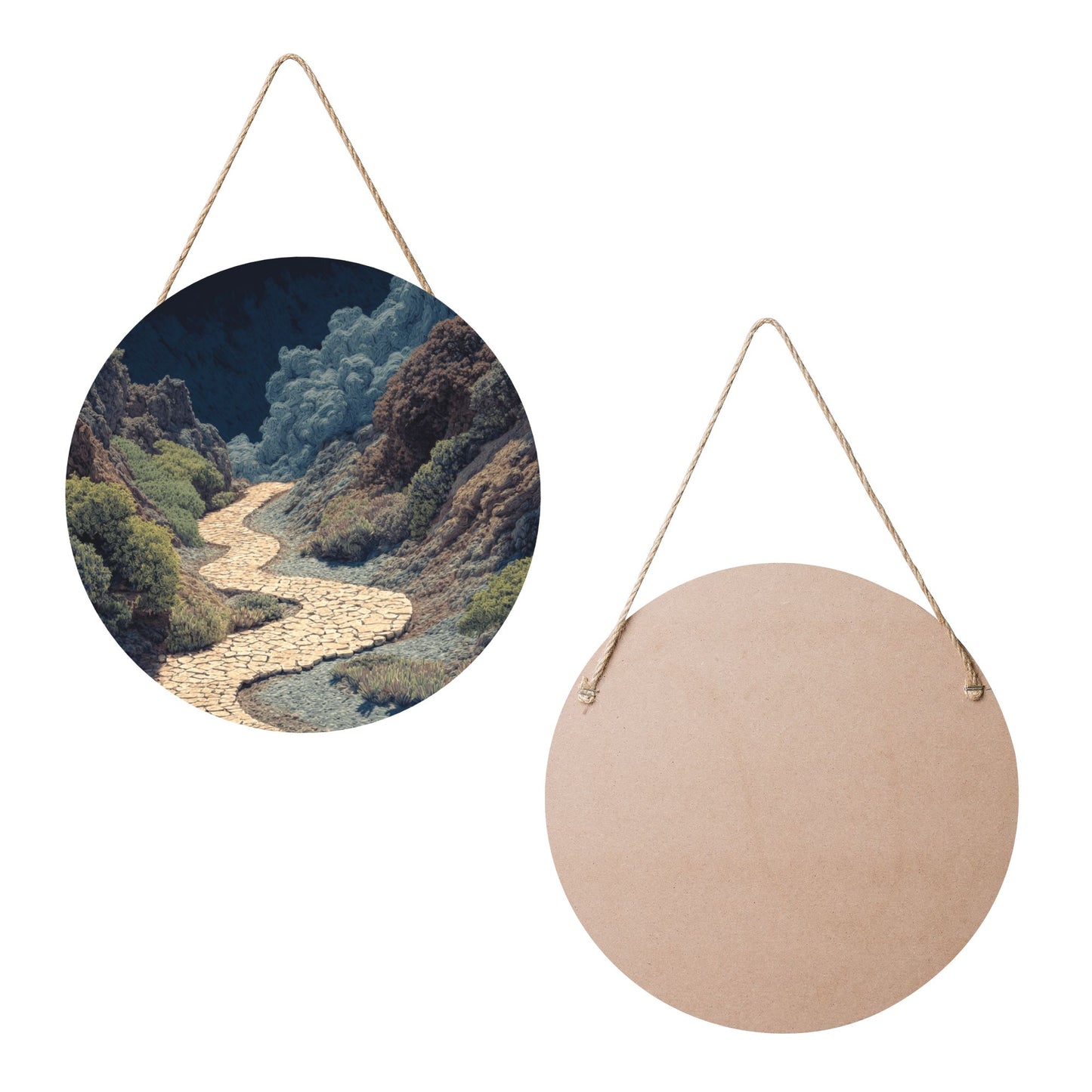 Round Wooden Wall Art · Valley Pathway Design | Nature-Inspired Wall Hanging Decor | Waterproof Thick Wood with Rope, Ideal for Home & Café