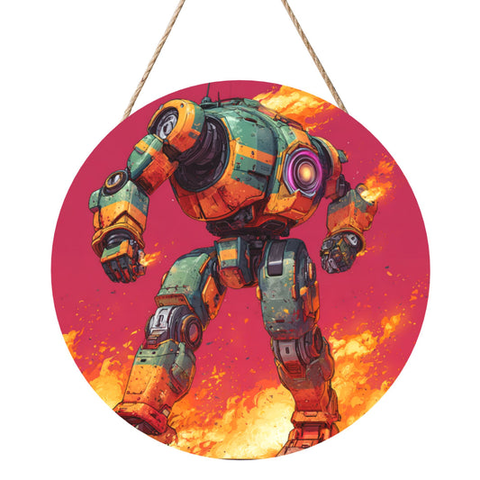 Futuristic Mecha Round Wooden Wall Art · A Unique Blend of Strength, Style, and Modern Home Aesthetics