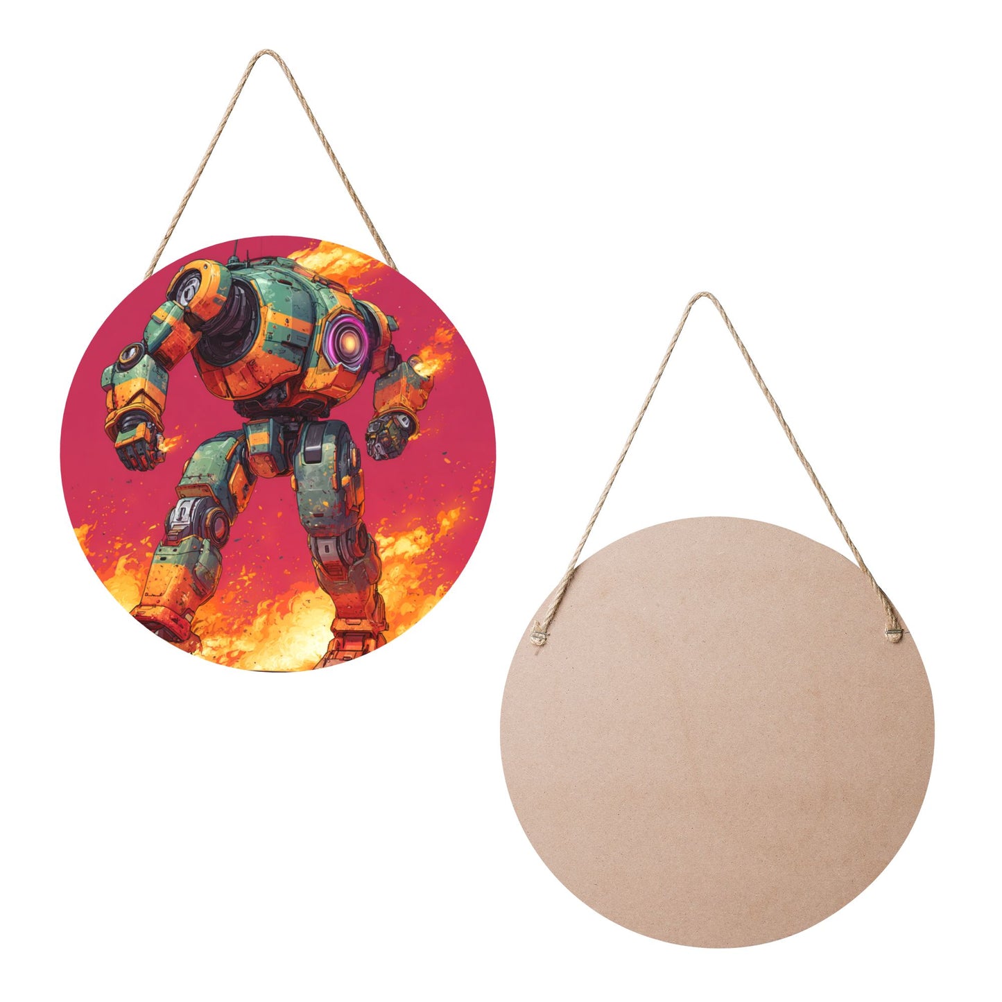 Futuristic Mecha Round Wooden Wall Art · A Unique Blend of Strength, Style, and Modern Home Aesthetics