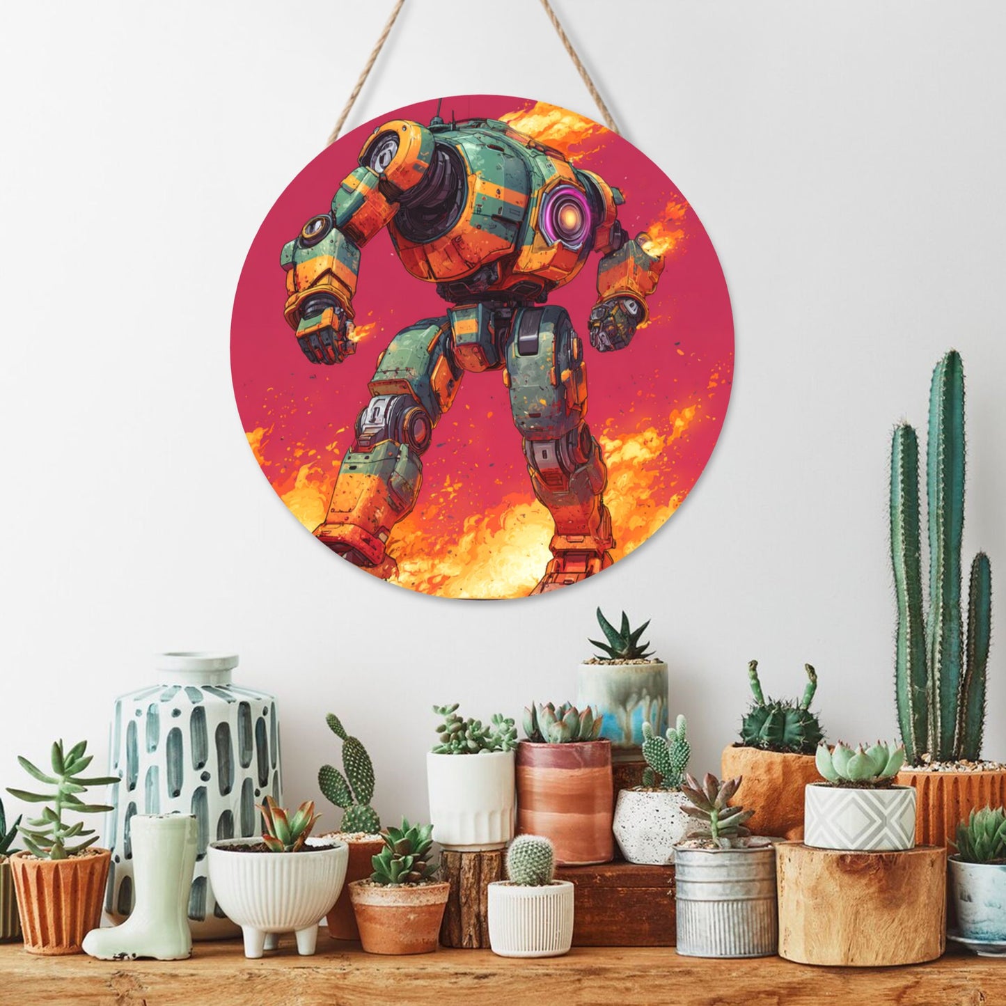 Futuristic Mecha Round Wooden Wall Art · A Unique Blend of Strength, Style, and Modern Home Aesthetics
