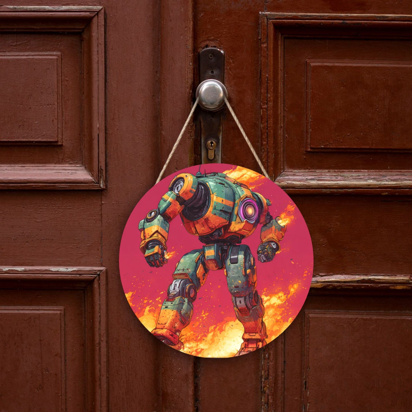 Futuristic Mecha Round Wooden Wall Art · A Unique Blend of Strength, Style, and Modern Home Aesthetics