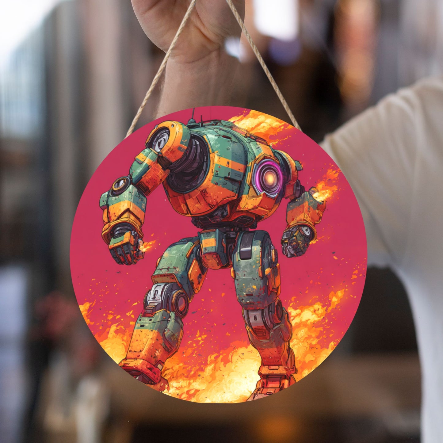 Futuristic Mecha Round Wooden Wall Art · A Unique Blend of Strength, Style, and Modern Home Aesthetics