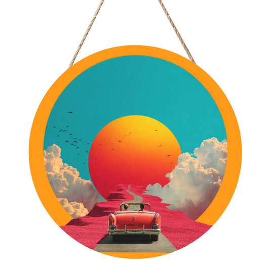 Round Wooden Wall Art · Dreamlike Sunset Highway Scene to Elevate Your Spac