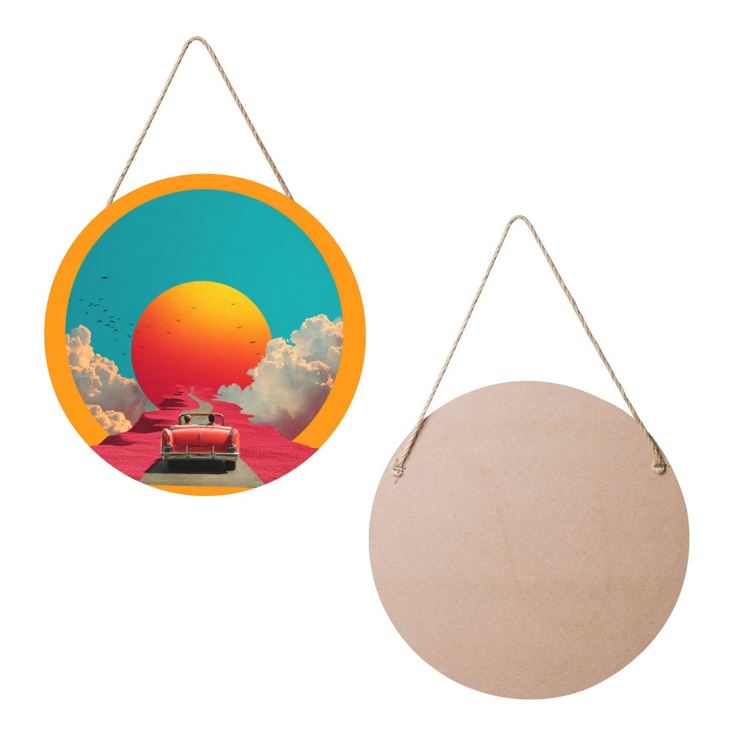 Round Wooden Wall Art · Dreamlike Sunset Highway Scene to Elevate Your Spac