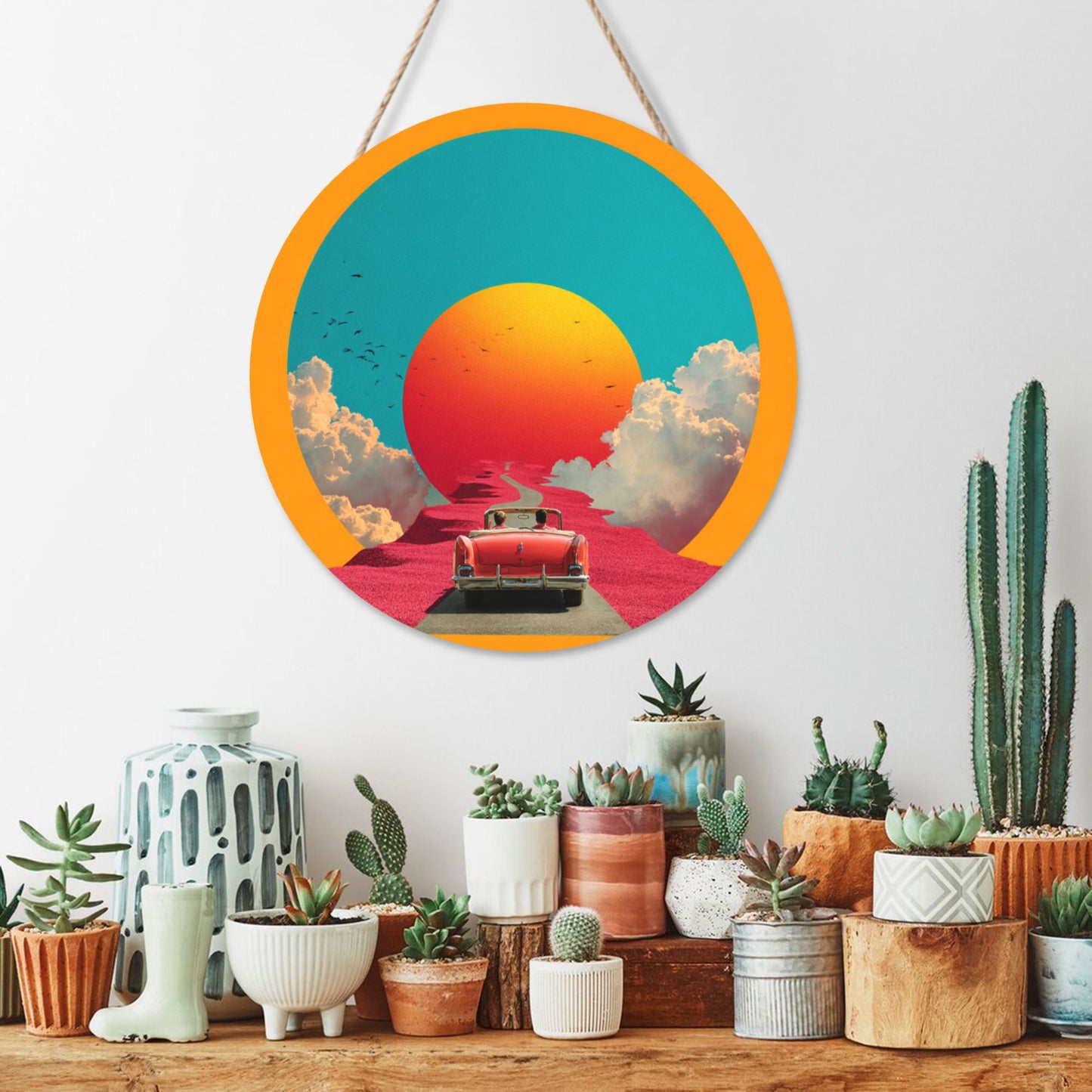 Round Wooden Wall Art · Dreamlike Sunset Highway Scene to Elevate Your Spac