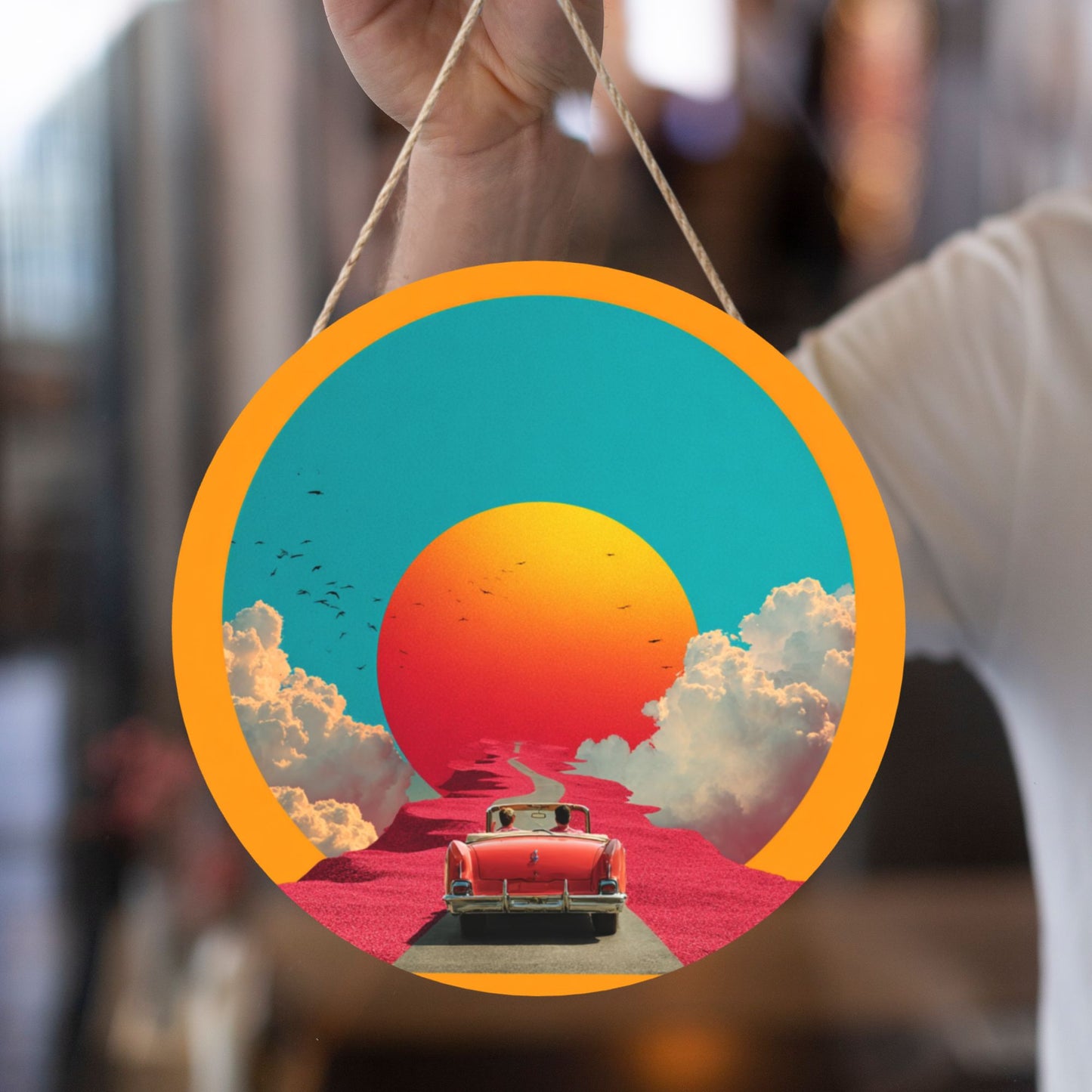 Round Wooden Wall Art · Dreamlike Sunset Highway Scene to Elevate Your Spac