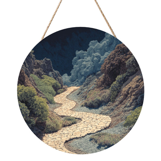 Round Wooden Wall Art · Valley Pathway Design | Nature-Inspired Wall Hanging Decor | Waterproof Thick Wood with Rope, Ideal for Home & Café
